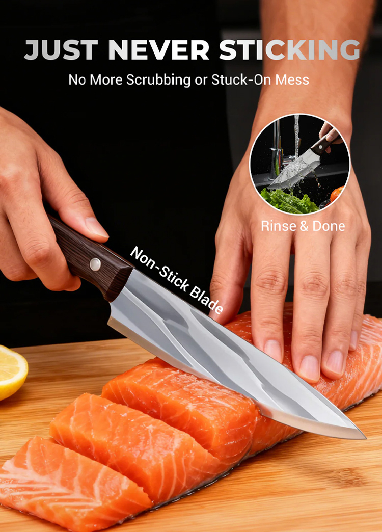 Artisan craftsmanship details on kitchen knife