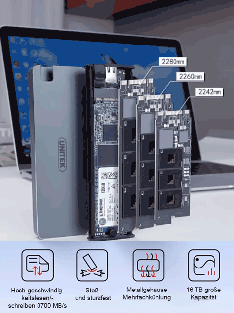 USB4.0 Gen3 –16TB  Tragbare Hochgeschwindigkeits-SSD: Stabile und verlustfreie Übertragung