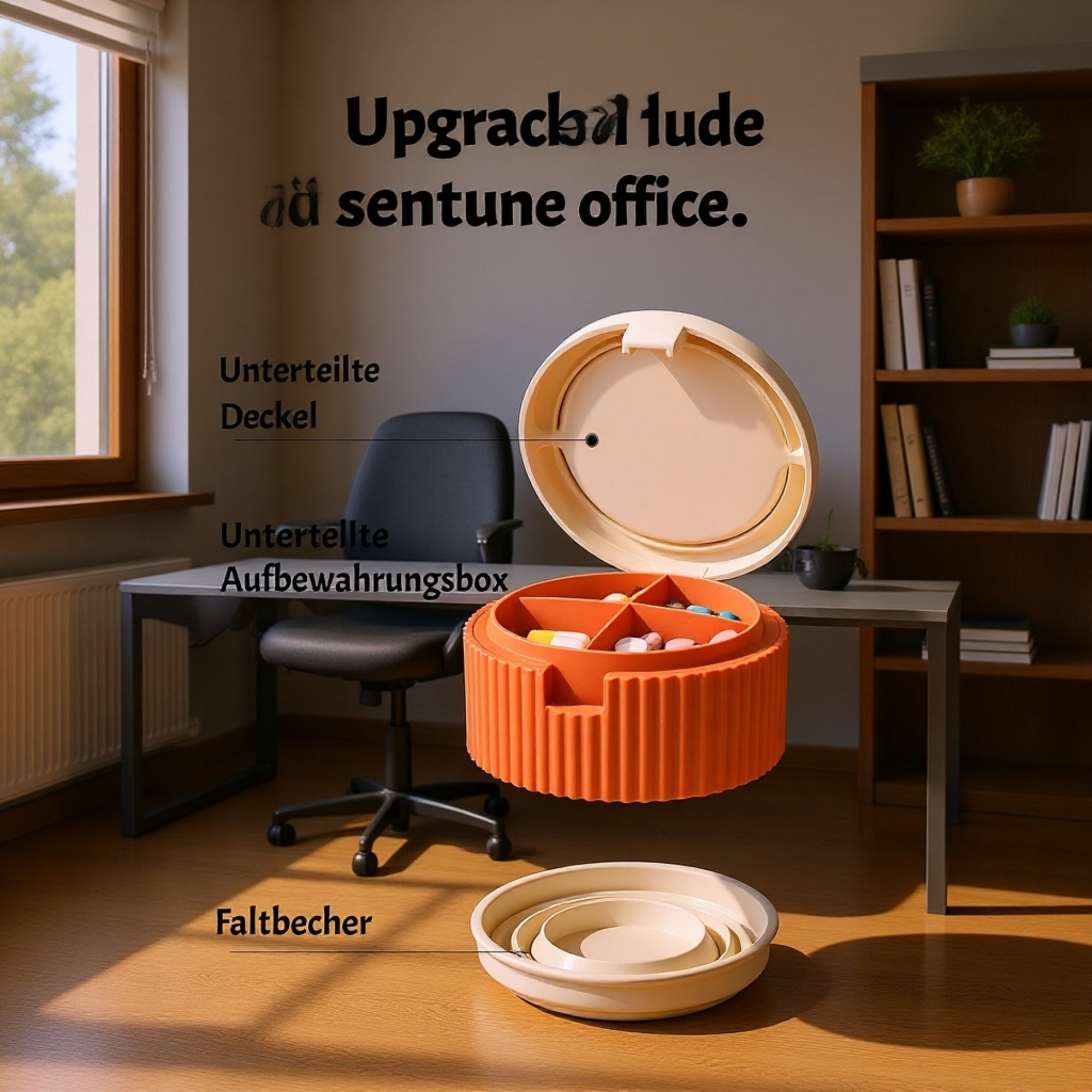 【Mit integriertem Trinkbecher】Tragbare Medikamentenbox mit Fächern