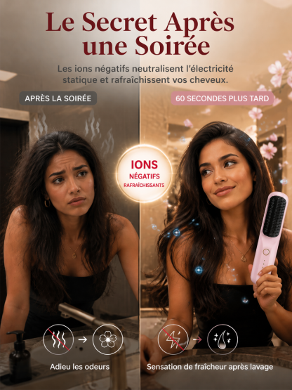 【Certifié Trichologie Française】Brosse Lissante Thérapeutique Recommandée par les Dermatologues💖 | Soin Anti-Âge Zéro Chaleur✨ | Luminothérapie Rouge Anti-Chute | -99% de dommages thermiques💎