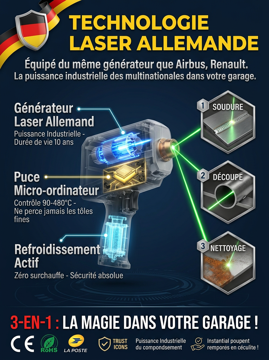 【Certifié LNE 100% Sécurisé】🏆Pistolet de Soudage Laser 5-en-1 (Brevet Ingénieurs Français) | Réparez Facilement Sans Artisan🛠️ | Coupe et Dérouille Sans Étincelle | sécurité 100% anti-brûlure🛡️ | sans câble ni générateur