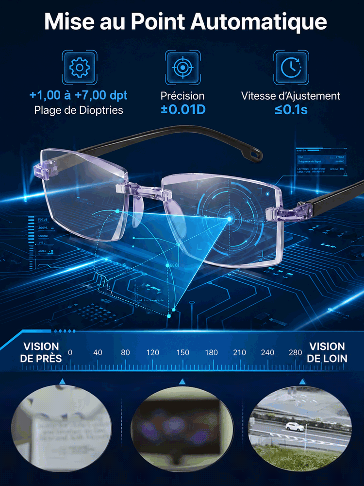 【 Révolution Optique 】Lunettes Intelligentes 3-en-1🔥Technologie Allemande & Anti-UV | Aucun examen de la vue requis | Lunettes progressives autofocus 0,01s🧬 | +1,00 à +7,00 dioptries, réglage continu lecture/conduite👓