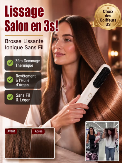 【Certifié Trichologie Française】Brosse Lissante Thérapeutique Recommandée par les Dermatologues💖 | Soin Anti-Âge Zéro Chaleur✨ | Luminothérapie Rouge Anti-Chute | -99% de dommages thermiques💎