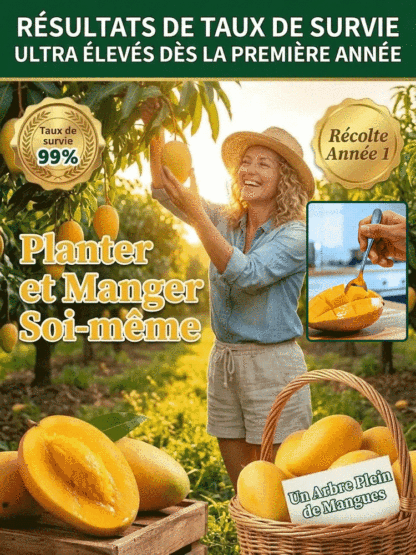 【Garantie de Reprise à100%】Manguier Nain Alphonso – Développé par l’INRAE 🥭Récolte express en août ✨ Résistant au froid extrême jusqu’à -20 °C ❄️ Facile à cultiver sur balcon, même pour les débutants ✨
