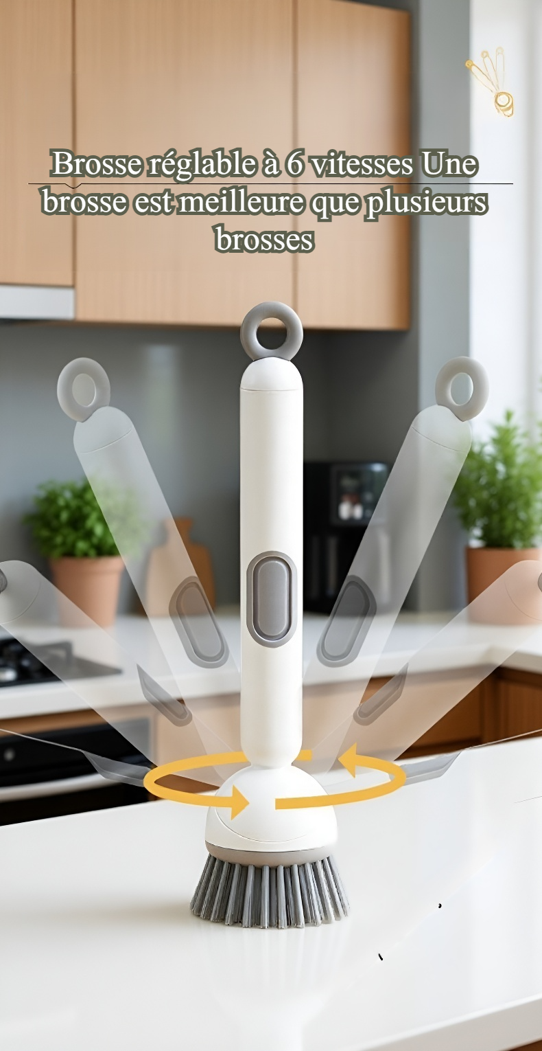 Manche ergonomique de la brosse à casserole rotative