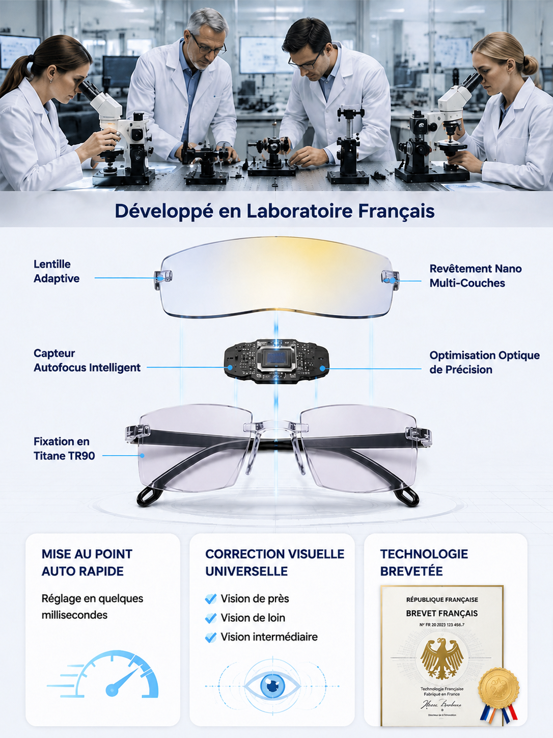 【 Révolution Optique 】Lunettes Intelligentes 3-en-1🔥Technologie Allemande & Anti-UV | Aucun examen de la vue requis | Lunettes progressives autofocus 0,01s🧬 | +1,00 à +7,00 dioptries, réglage continu lecture/conduite👓