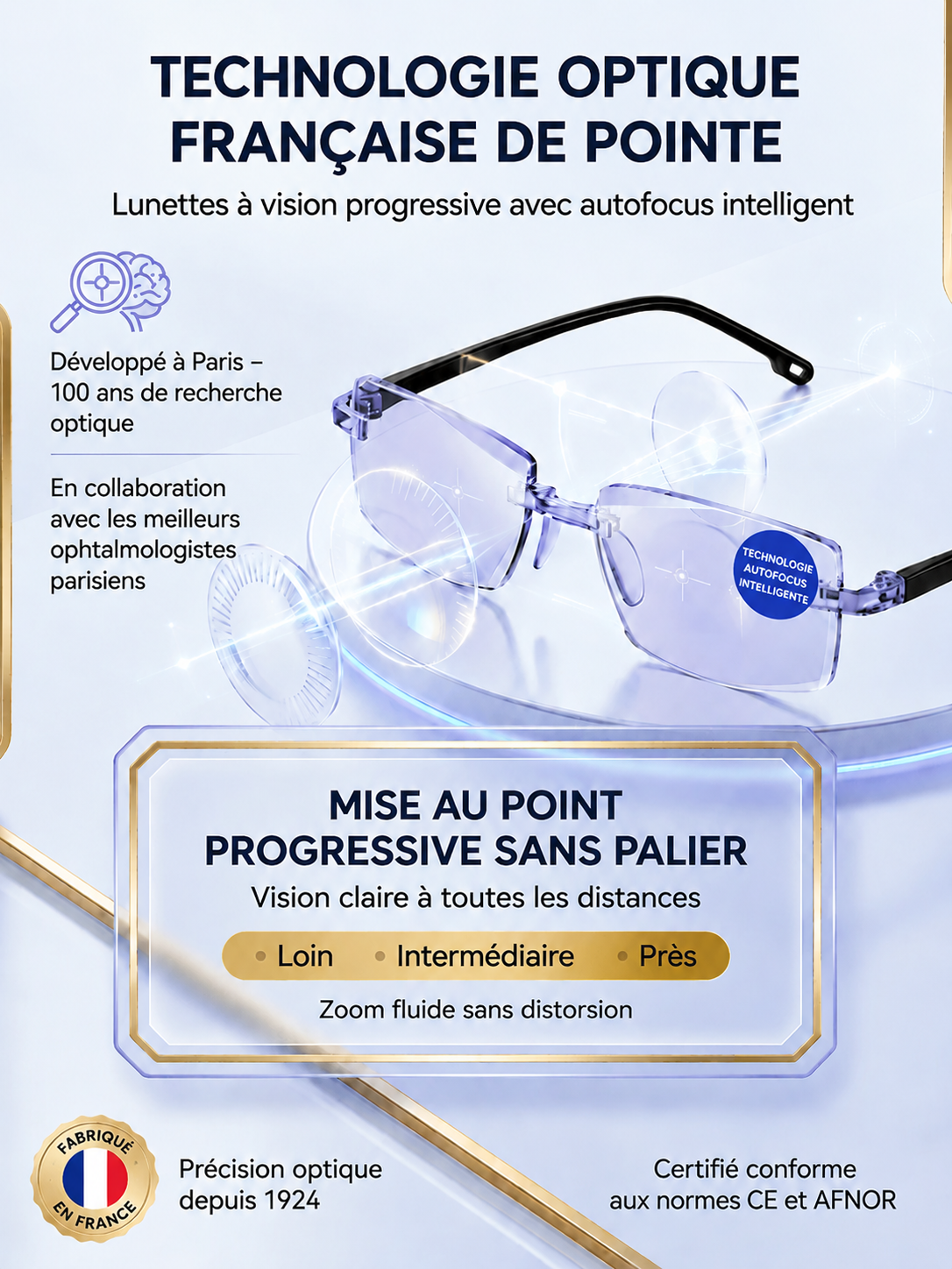 【 Révolution Optique 】Lunettes Intelligentes 3-en-1🔥Technologie Allemande & Anti-UV | Aucun examen de la vue requis | Lunettes progressives autofocus 0,01s🧬 | +1,00 à +7,00 dioptries, réglage continu lecture/conduite👓