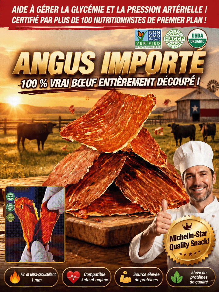 🥩 Lanières de Bœuf Angus Sélection Chefs Parisiens | Faible en Glucides sans Pic Glycémique | Maintien Musculaire Quotidien ✅ | 100% Pur Muscle sans Sucre Ajouté | Riche en Fer et Protéines pour la Vitalité ✨