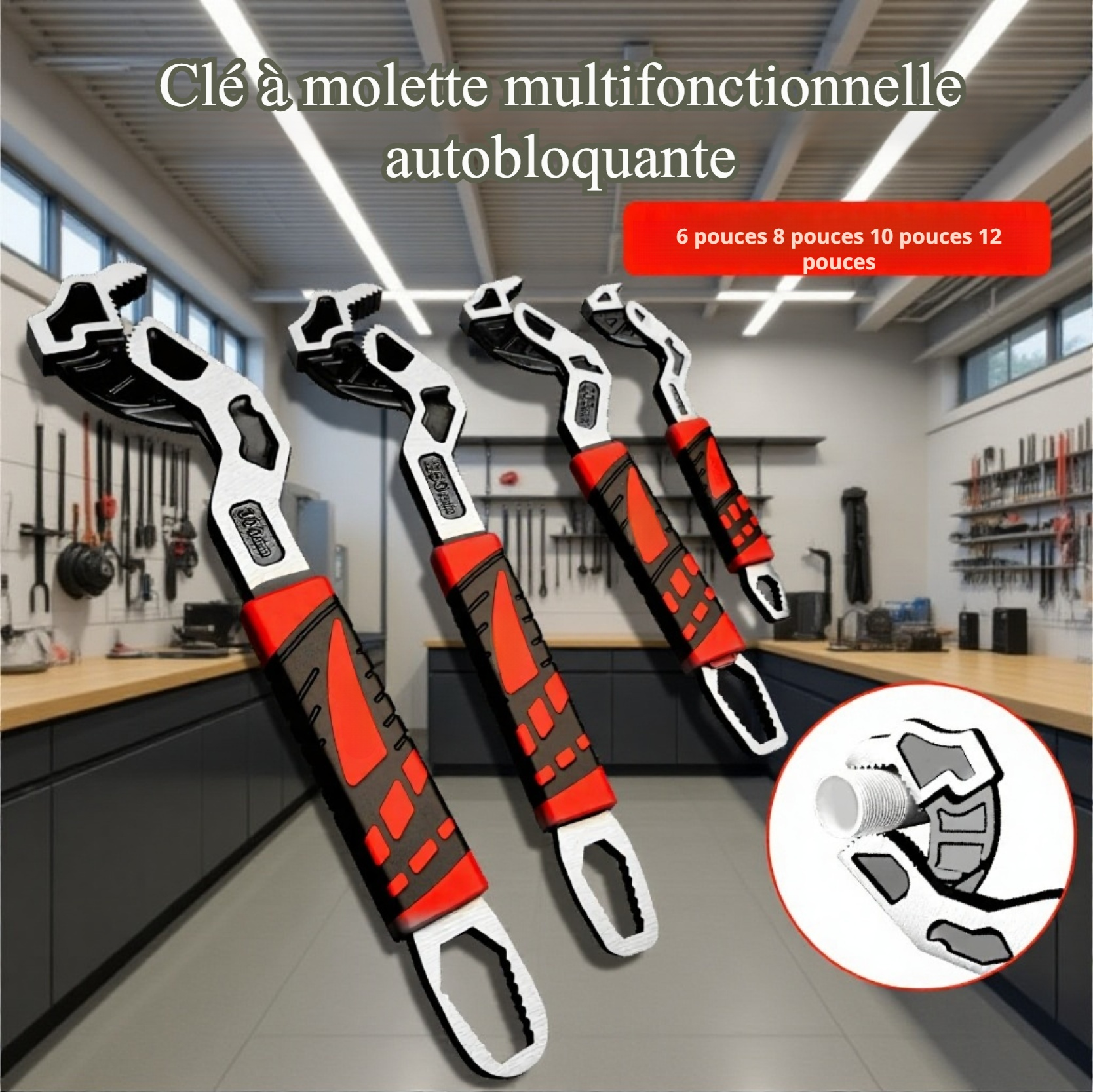 Clé à molette multifonction à grande ouverture avec verrouillage automatique