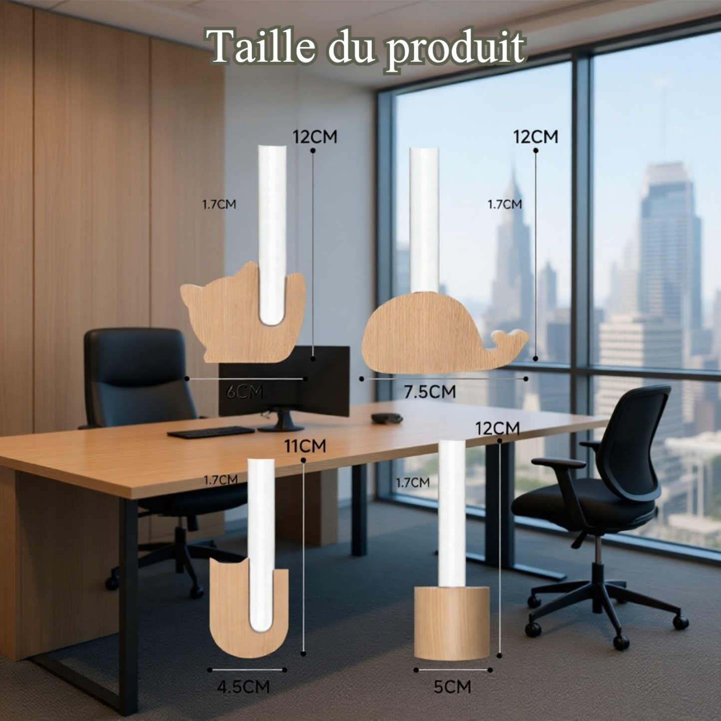 Vase magnétique en tube à essai en bois naturel pour réfrigérateur