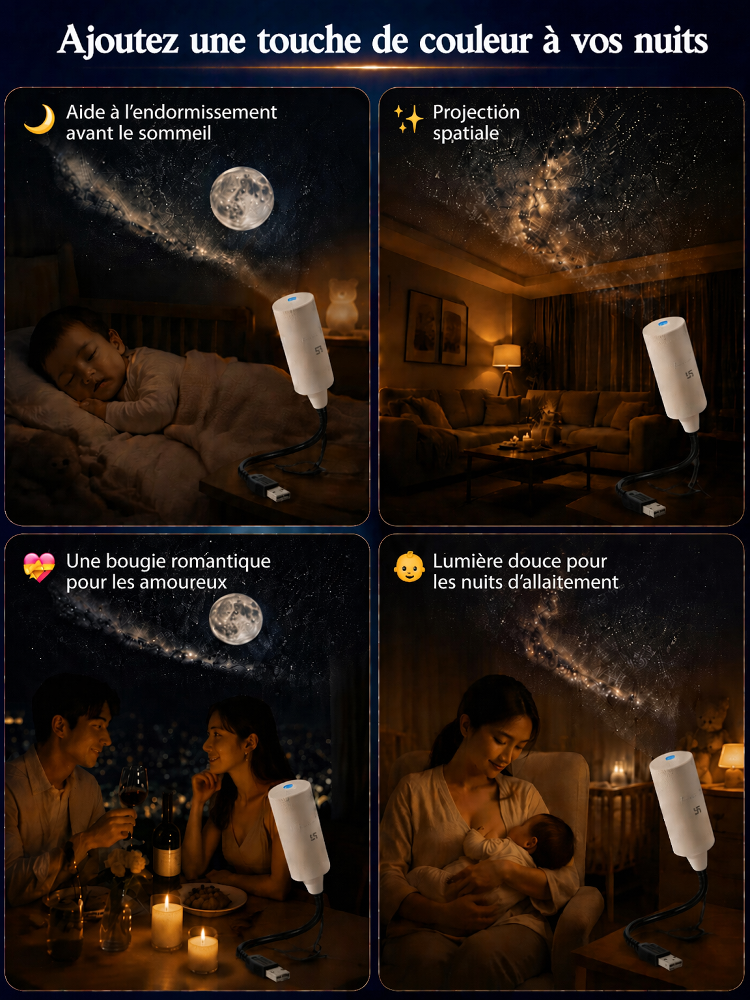 【Recommandé par les Optométristes】Projecteur Océan HD Institut d'Optique🔬 | Zéro Lumière Bleue👁️ | Branchement USB Facile✨ | Ajustable à 360°🐬 | 15 scènes océaniques et célestes🌌 | | Installation zéro effort