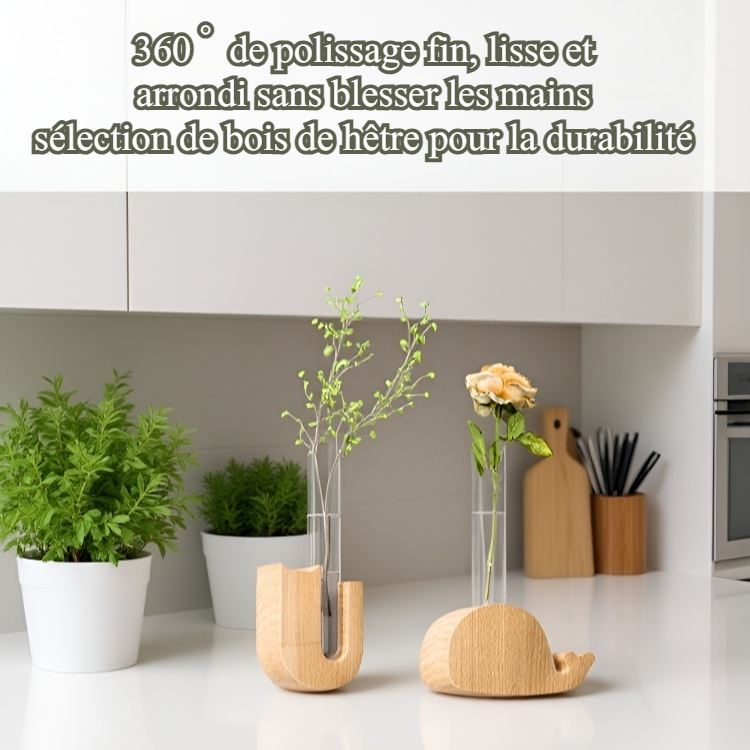 Vase en bois naturel magnétique avec fleurs fraîches