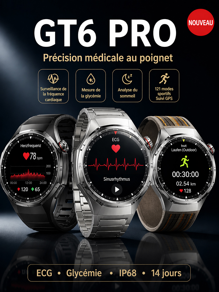 Montre Connectée Santé Huawei Watch GT6⌚ | Technologie Micro-Médicale Non Invasive🩺 | Capteur Micro-Médical Intégré❤️ | Suivi Automatique Glycémie et Tension Sans Piqûre ni Douleur🏃‍♂️