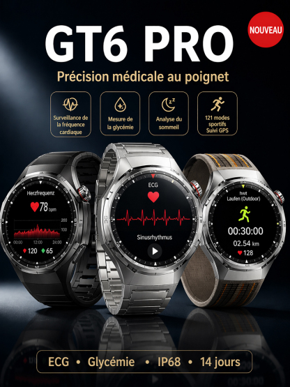 Montre Connectée Santé Huawei Watch GT6⌚ | Technologie Micro-Médicale Non Invasive🩺 | Capteur Micro-Médical Intégré❤️ | Suivi Automatique Glycémie et Tension Sans Piqûre ni Douleur🏃‍♂️