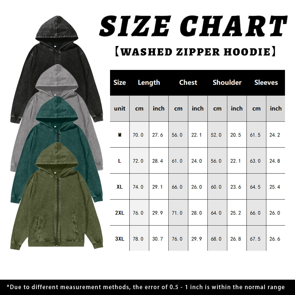  Washed Cotton Zipper Hooded Hoodie