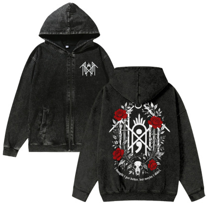  Washed Cotton Zipper Hooded Hoodie