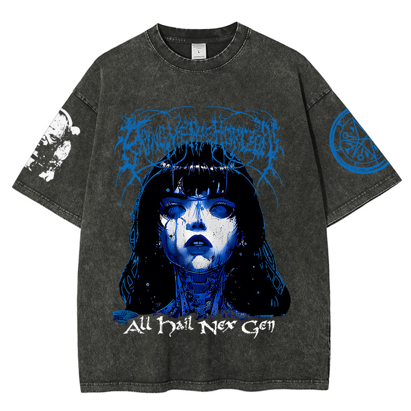 "Bring Me The Horizo" Print Washed Short-Sleeved T-Shirt