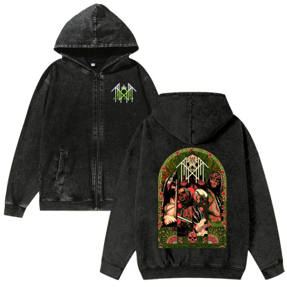  Washed Cotton Zipper Hooded Hoodie