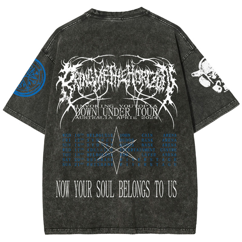 "Bring Me The Horizo" Print Washed Short-Sleeved T-Shirt