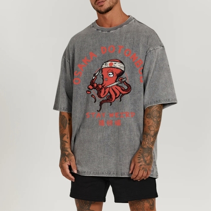Japanese Octopus Unisex Fit Washed T-Shirt
