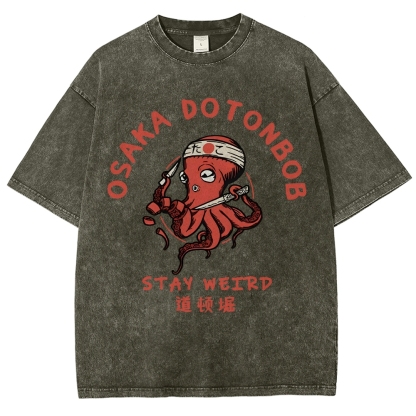 Japanese Octopus Unisex Fit Washed T-Shirt