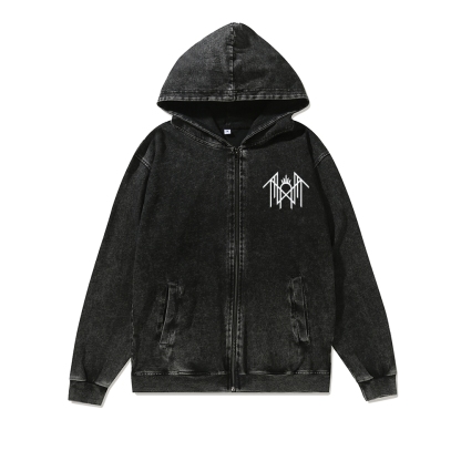  Washed Cotton Zipper Hooded Hoodie