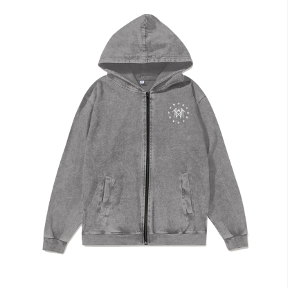  Washed Cotton Zipper Hooded Hoodie