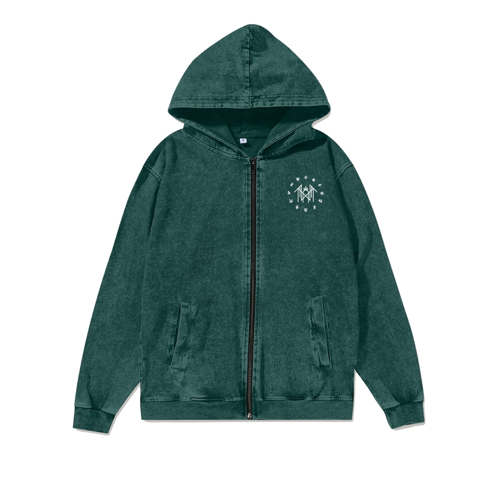  Washed Cotton Zipper Hooded Hoodie