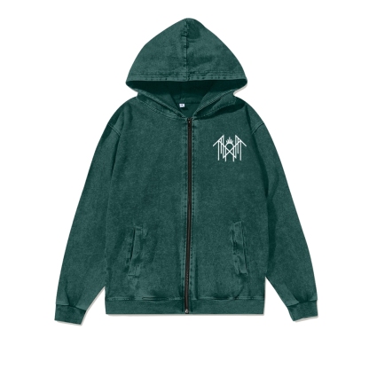  Washed Cotton Zipper Hooded Hoodie