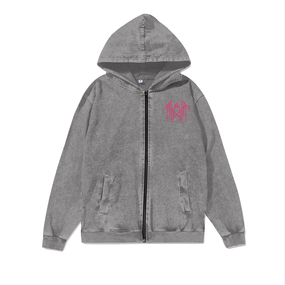  Washed Cotton Zipper Hooded Hoodie
