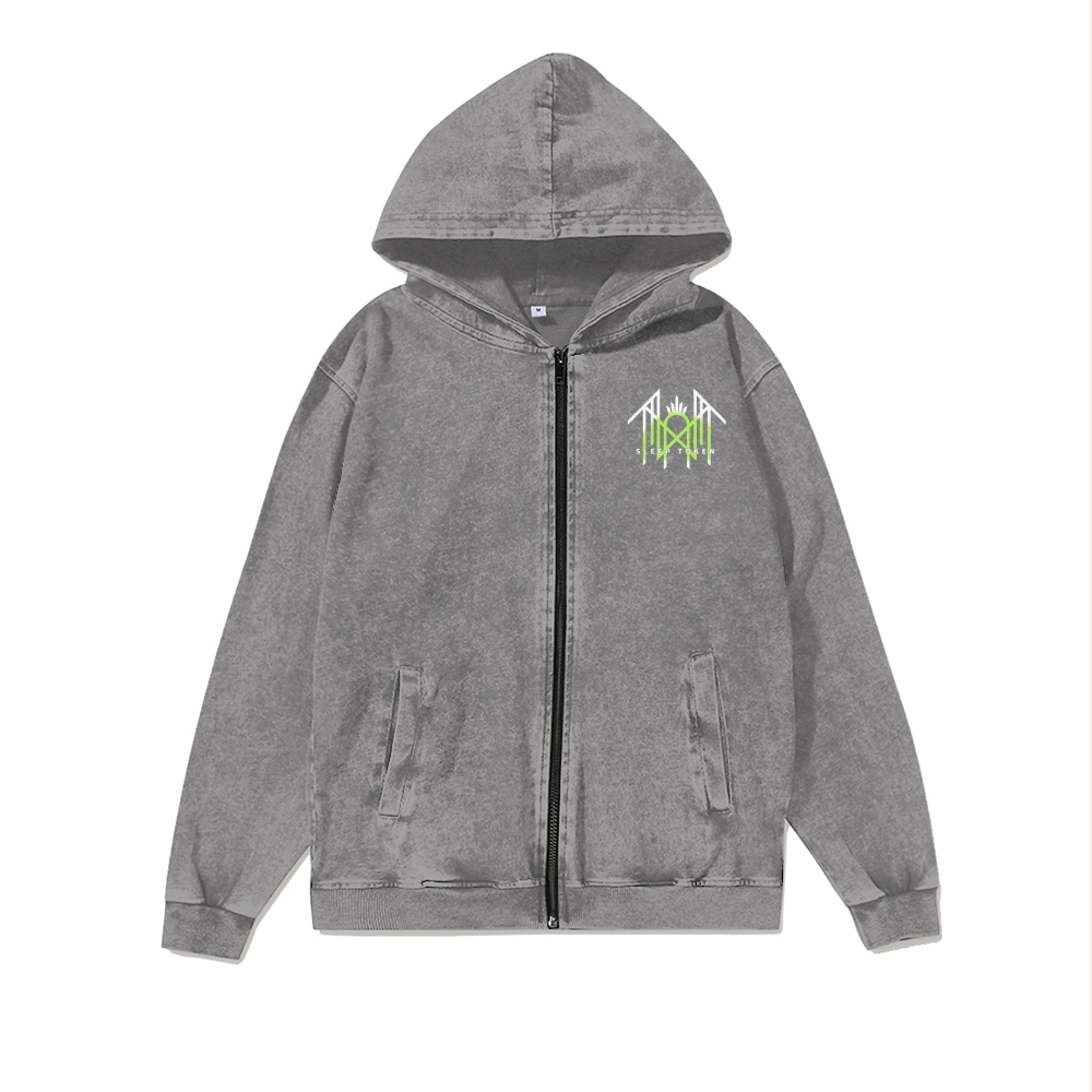  Washed Cotton Zipper Hooded Hoodie