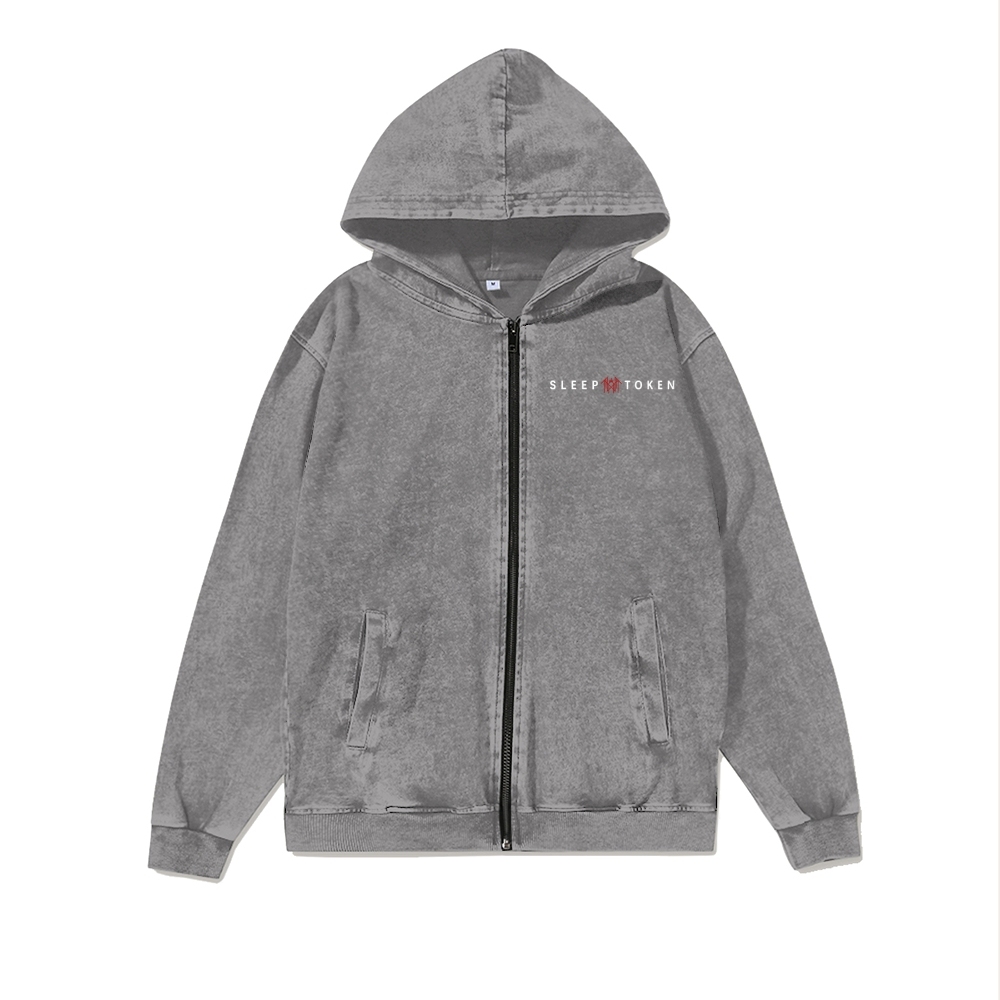  Washed Cotton Zipper Hooded Hoodie