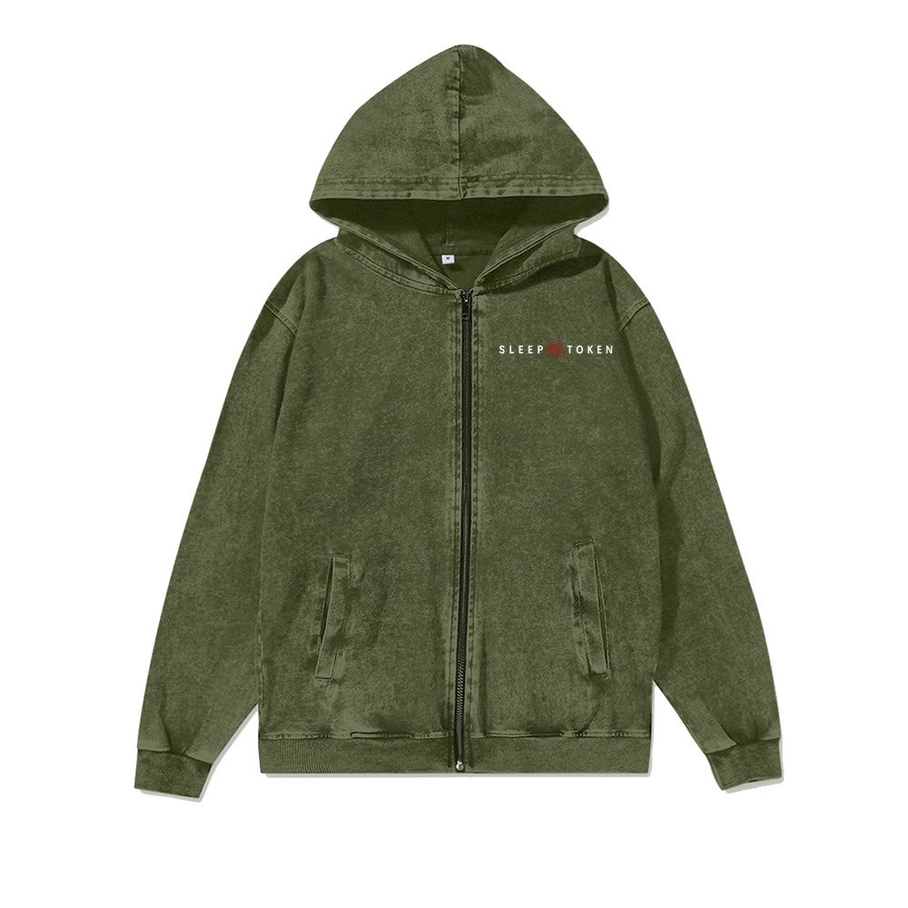  Washed Cotton Zipper Hooded Hoodie