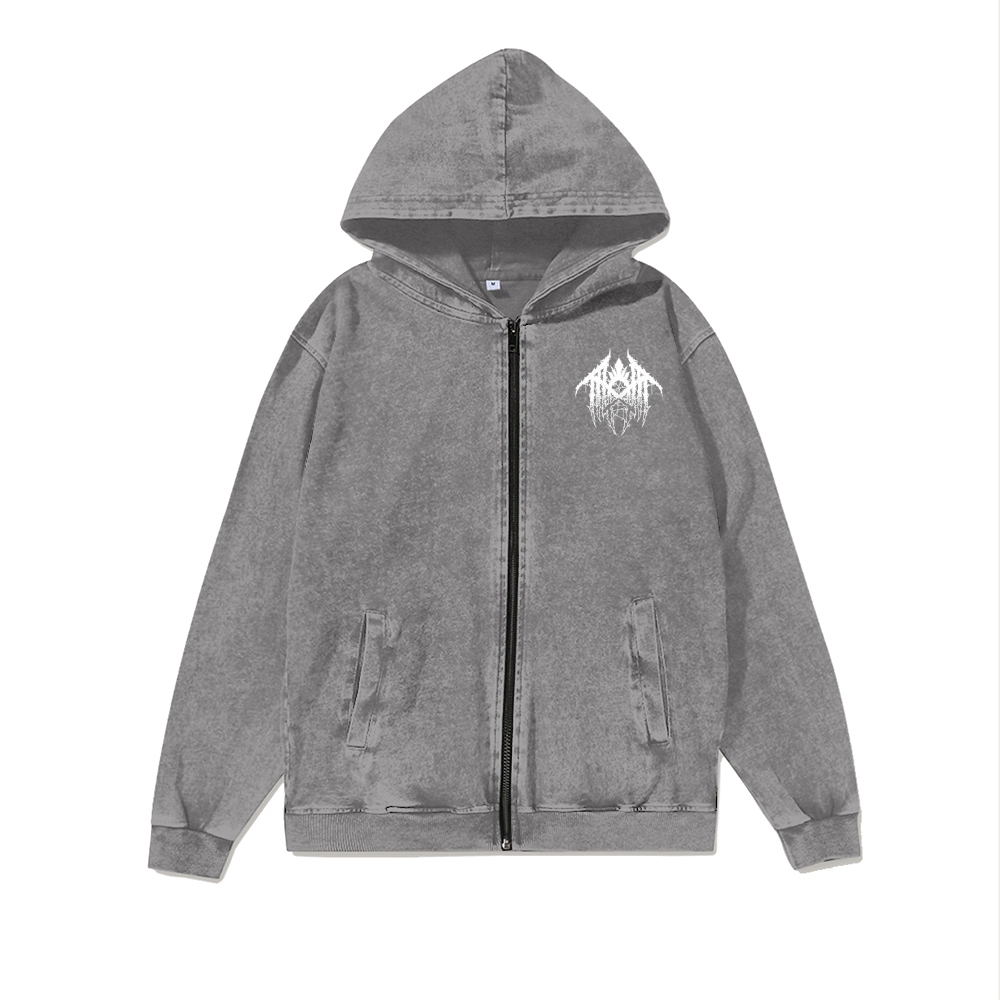  Washed Cotton Zipper Hooded Hoodie