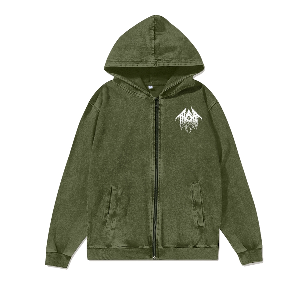  Washed Cotton Zipper Hooded Hoodie