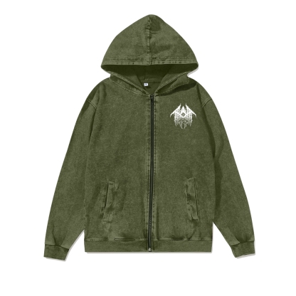  Washed Cotton Zipper Hooded Hoodie