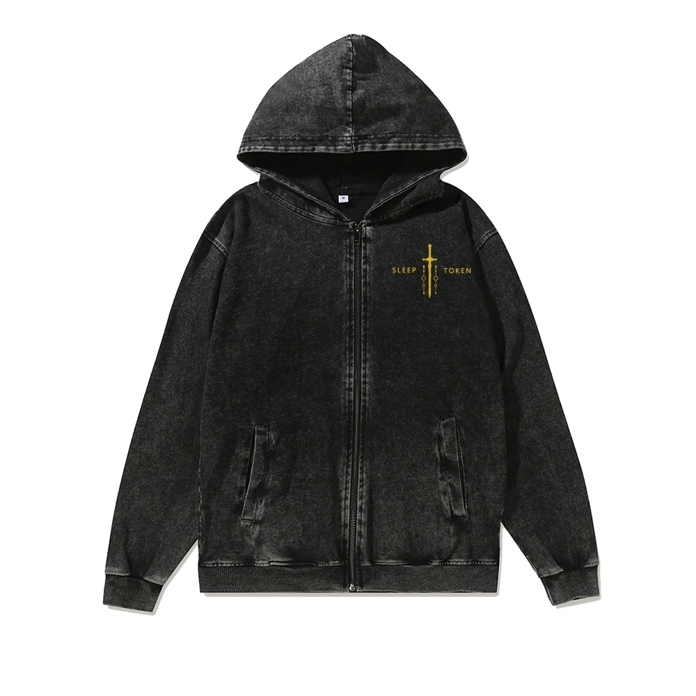 Sleep Token Washed Cotton Zipper Hooded Sweatshirt