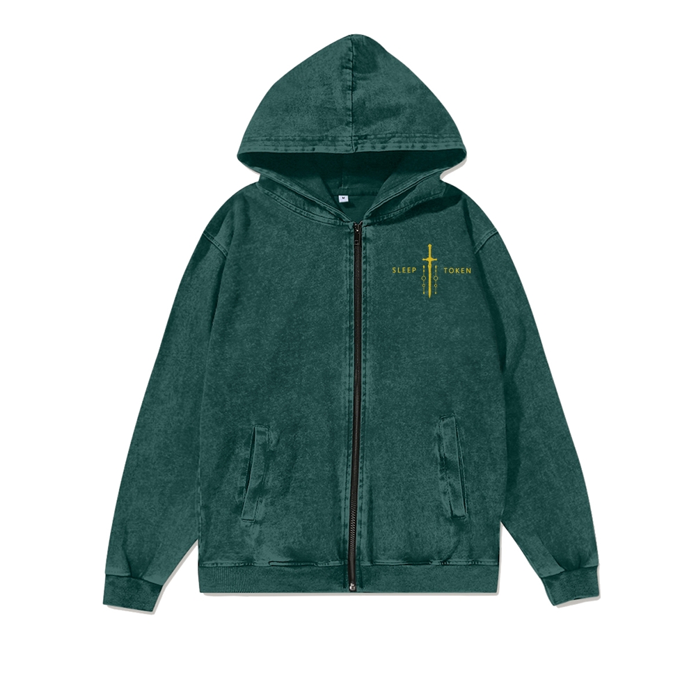  Washed Cotton Zipper Hooded Hoodie