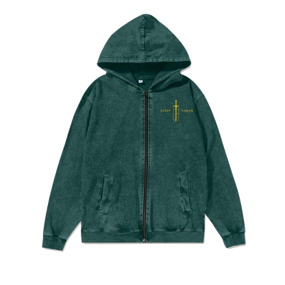  Washed Cotton Zipper Hooded Hoodie