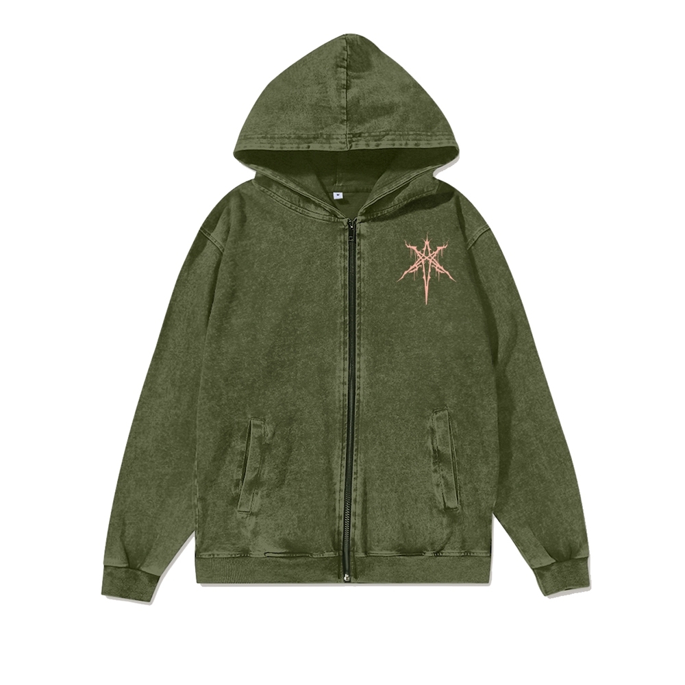 Unisex BMTH Washed Cotton Zipper Hooded Sweatshirt