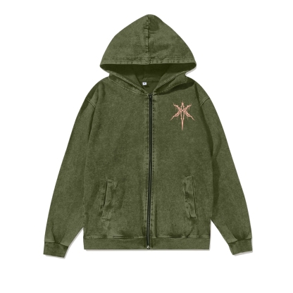 Unisex BMTH Washed Cotton Zipper Hooded Sweatshirt