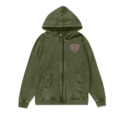 Unisex BMTH Washed Cotton Zipper Hooded Sweatshirt