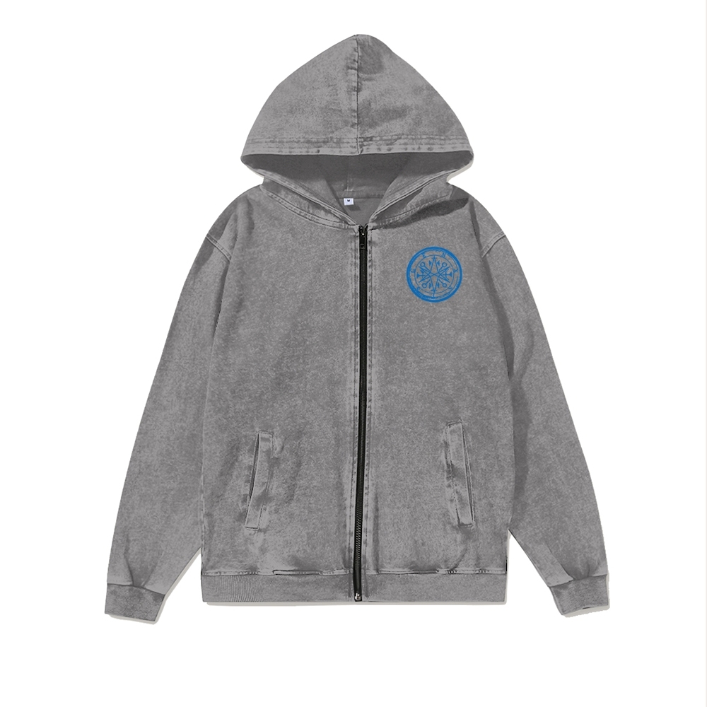 Unisex BMTH Washed Cotton Zipper Hooded Sweatshirt