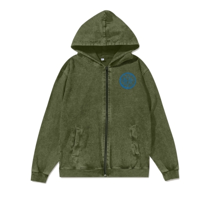Unisex BMTH Washed Cotton Zipper Hooded Sweatshirt
