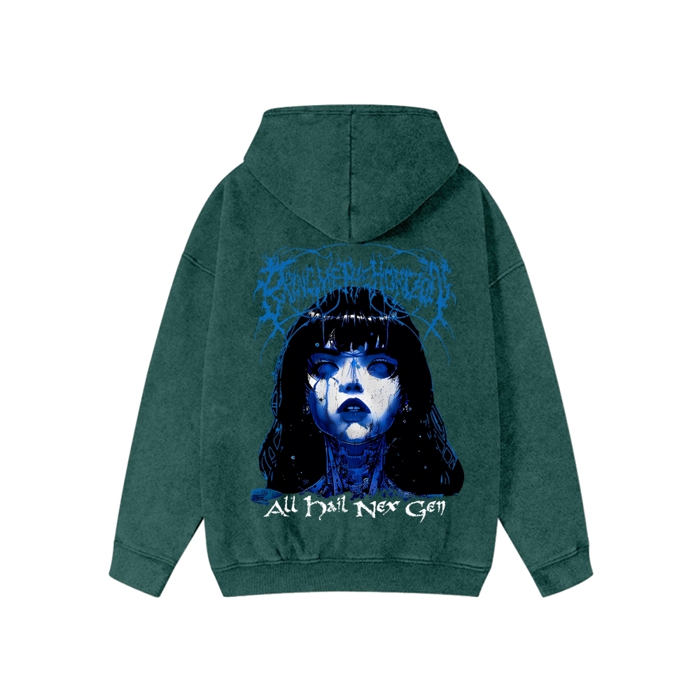 Unisex BMTH Washed Cotton Zipper Hooded Sweatshirt