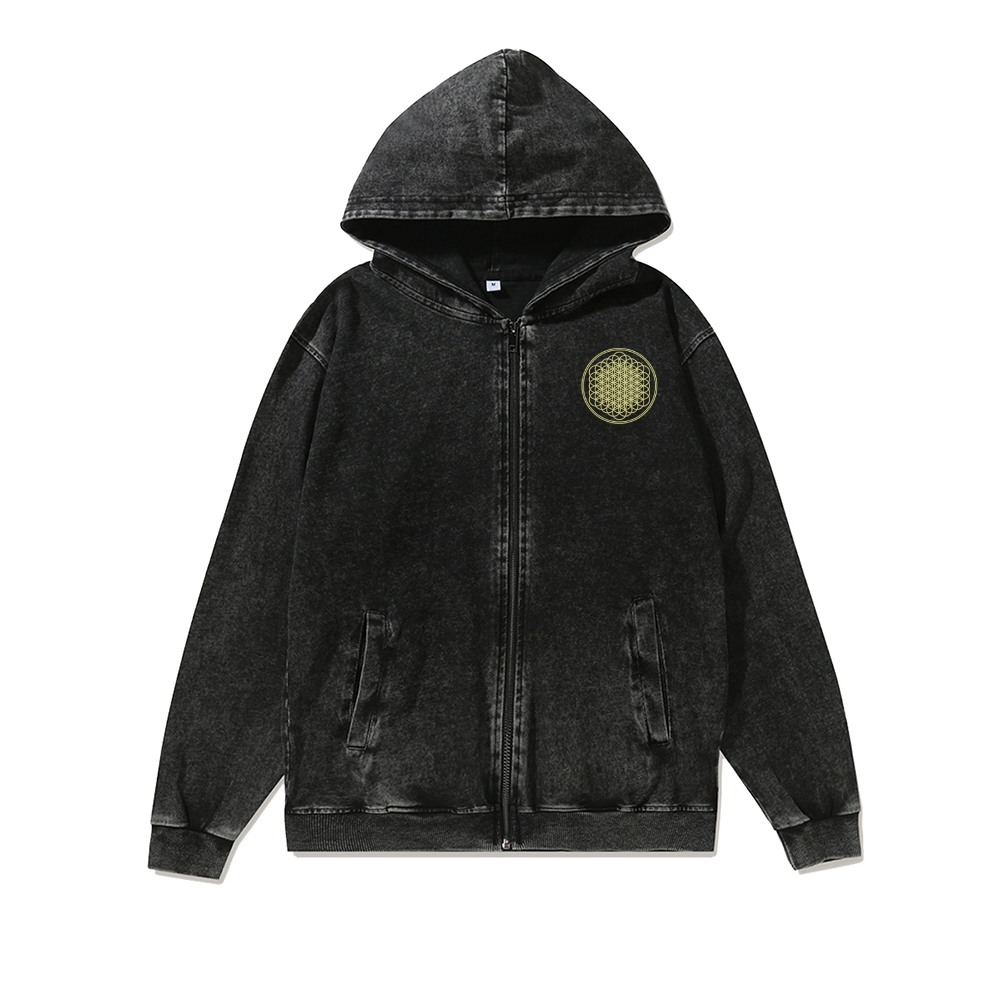 Unisex BMTH Washed Cotton Zipper Hooded Sweatshirt