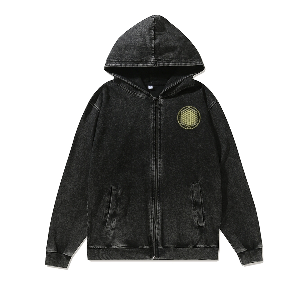 Unisex BMTH Washed Cotton Zipper Hooded Sweatshirt