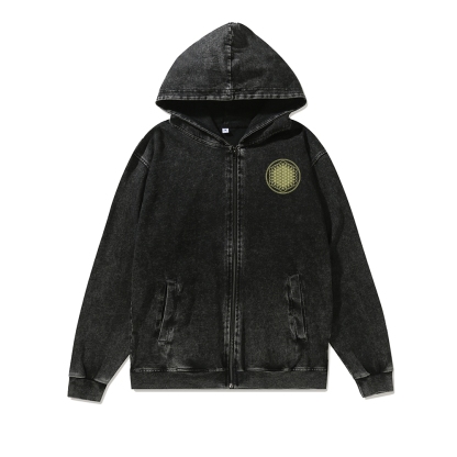 Unisex BMTH Washed Cotton Zipper Hooded Sweatshirt