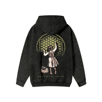 Unisex BMTH Washed Cotton Zipper Hooded Sweatshirt