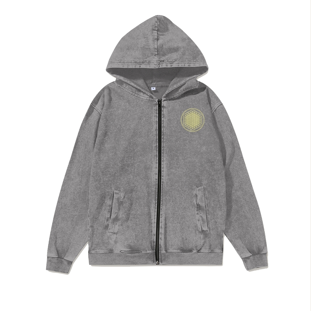 Unisex BMTH Washed Cotton Zipper Hooded Sweatshirt